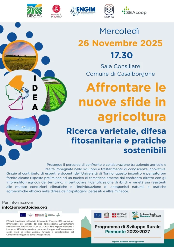 Appuntamento con IDEA - Affrontare le nuove sfide in agricoltura 1 Locandina nuove sfide 26.11 Casalborgone