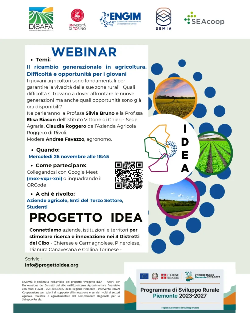 Webinar - Il ricambio generazionale in agricoltura. Difficoltà e opportunità per i giovani 1 Progetto IDEA Webinar 26112025 page 0001